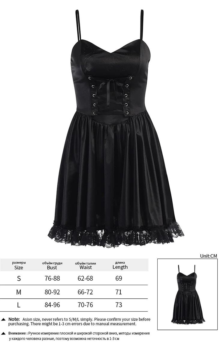 Jangj Gothic Emo Mini Dress Alt Clothes Women  Lolita Velvet Dark Goth Mall Dresses Black Bandage Vestidos Lace Tirm Corset Sundress