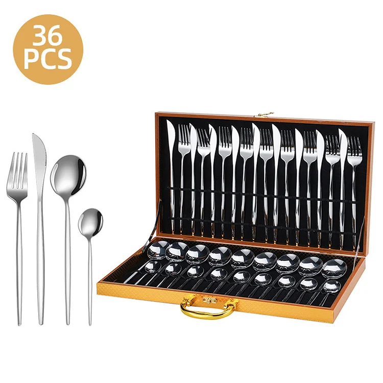 Premium Portuguese Stainless Steel Cutlery Set, 36 Pieces Steak Knives, Forks, and Spoons, 10 Colors Available, Customizable with Gift Box
