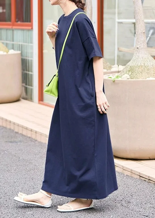 Women Navy Oversized Cotton Long Dresses Summer