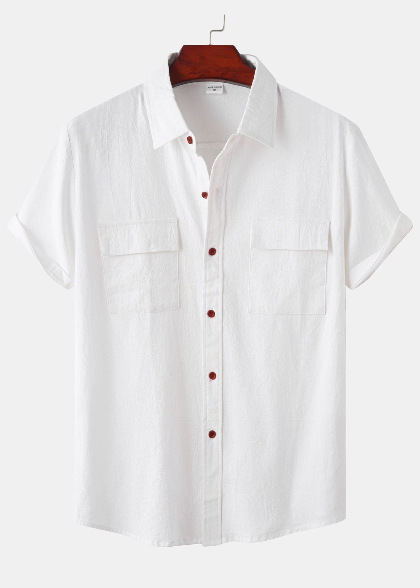 Men's Plain Double Pocket Short Sleeve Shirt PLUSCLOTHESMAN