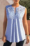 Plus Size Lace Stitching Button Up Tank Top