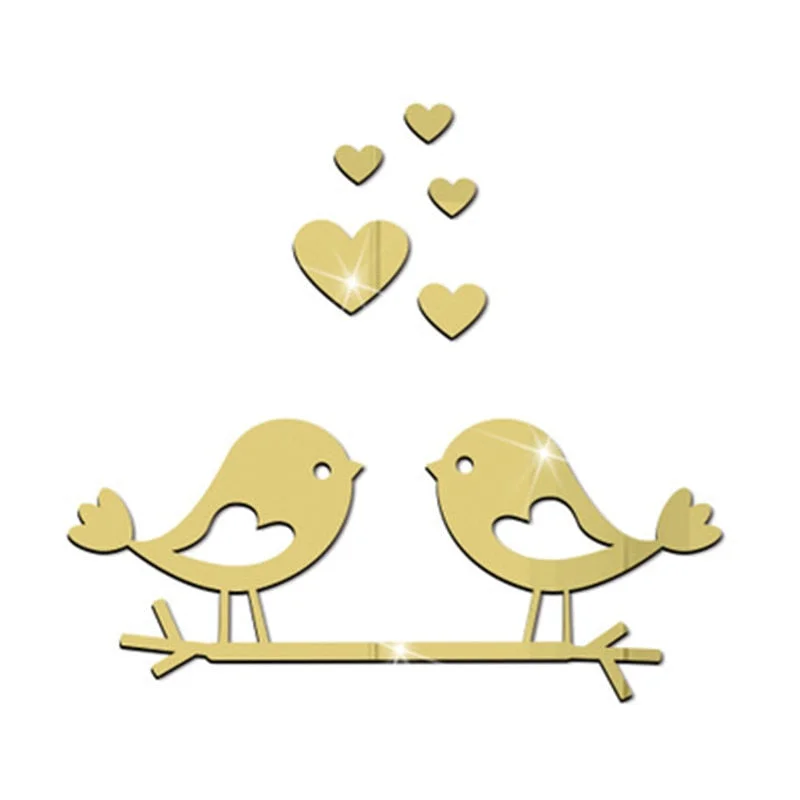 2021 New Couple Bird Love Wall Stickers Mirror Stickers Decal For Living Room Bedroom Bathroom Nordic Decor Vanity Small Mirror
