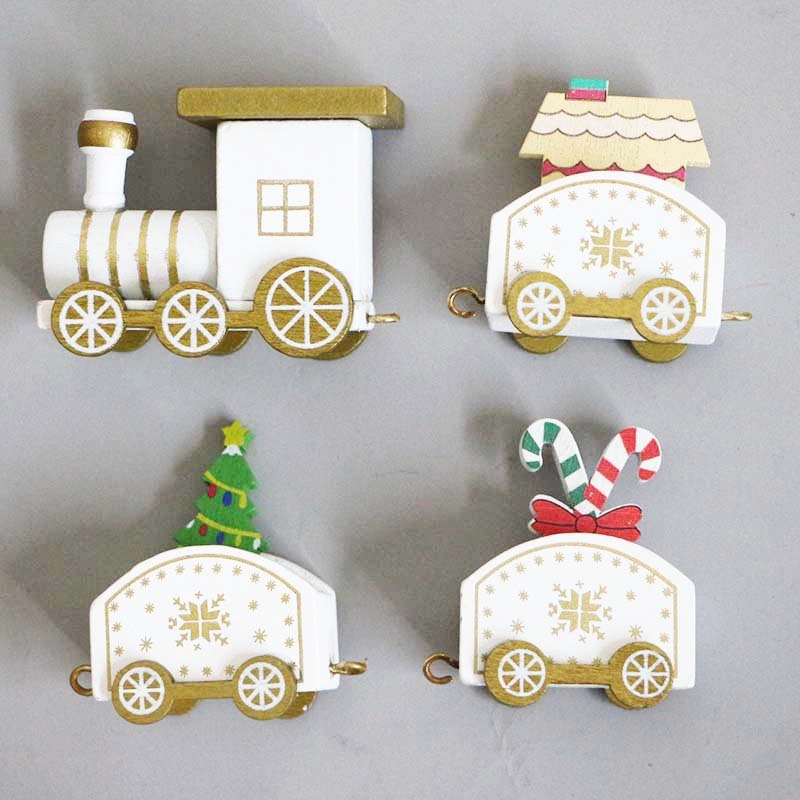 Cartoon Christmas Track Train Wooden Decorative Truck Toy 1 Set