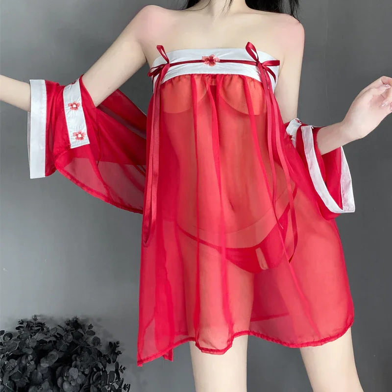 Billionm OJBK Sexy See Though Nightgowns Chinese Traditional Sexy Lingerie Costumes Hot Erotic Underwear Female Temptation Home Clothing