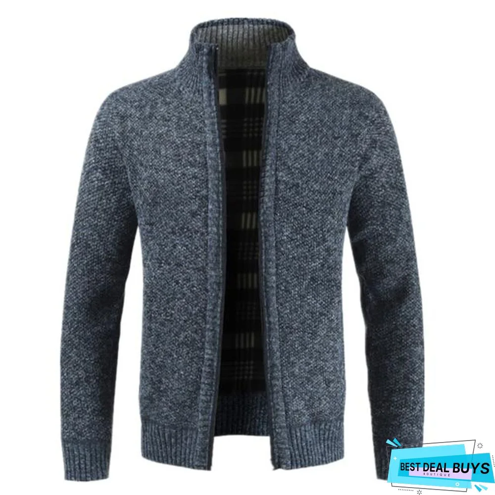 Autumn Winter New Men's Jacket Slim Fit Stand Collar Zipper Jacket Men Solid Cotton Thick Warm Jacket