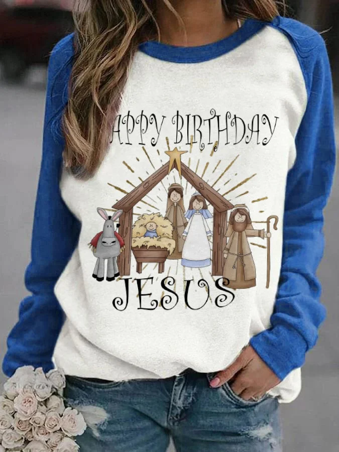 Women's Happy Birthday Jesus  Print Casual Sweatshirt socialshop