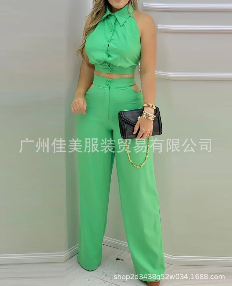 Ueong Summer New Fashionable, Sexy, Chest-Wrapped, Broad-Legged Casual Trouser Suit
