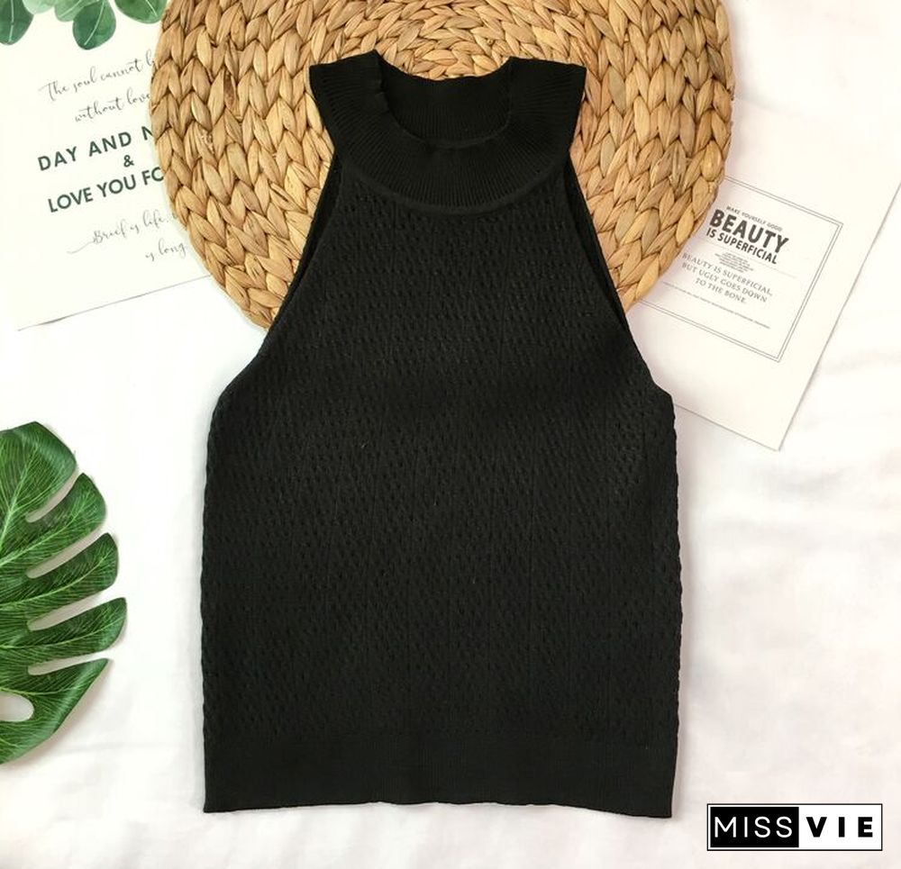 Knit Camis Top Women Knitting Off Shoulder Tank Crop Tops Girls Knitted Camisole Sleeveless Short Tee Shirts For Woman