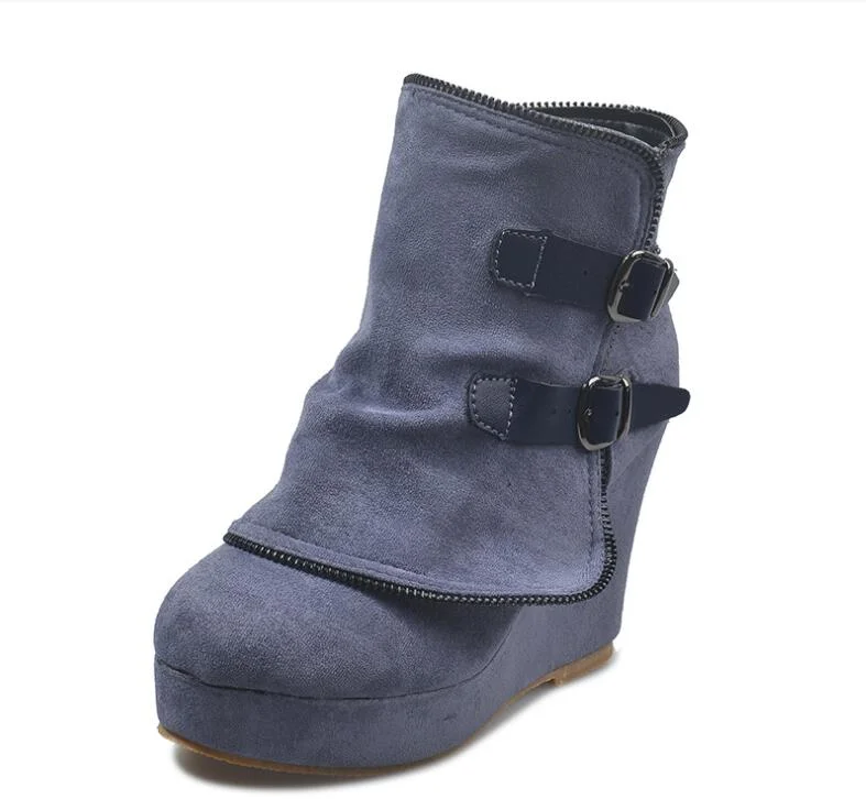 Breakj Breakj Ankle Boots for Women Suede Wedges Zipper Solid Color Short Booties Round Toe Shoes Boots-women Dropshipping 2023 102-1