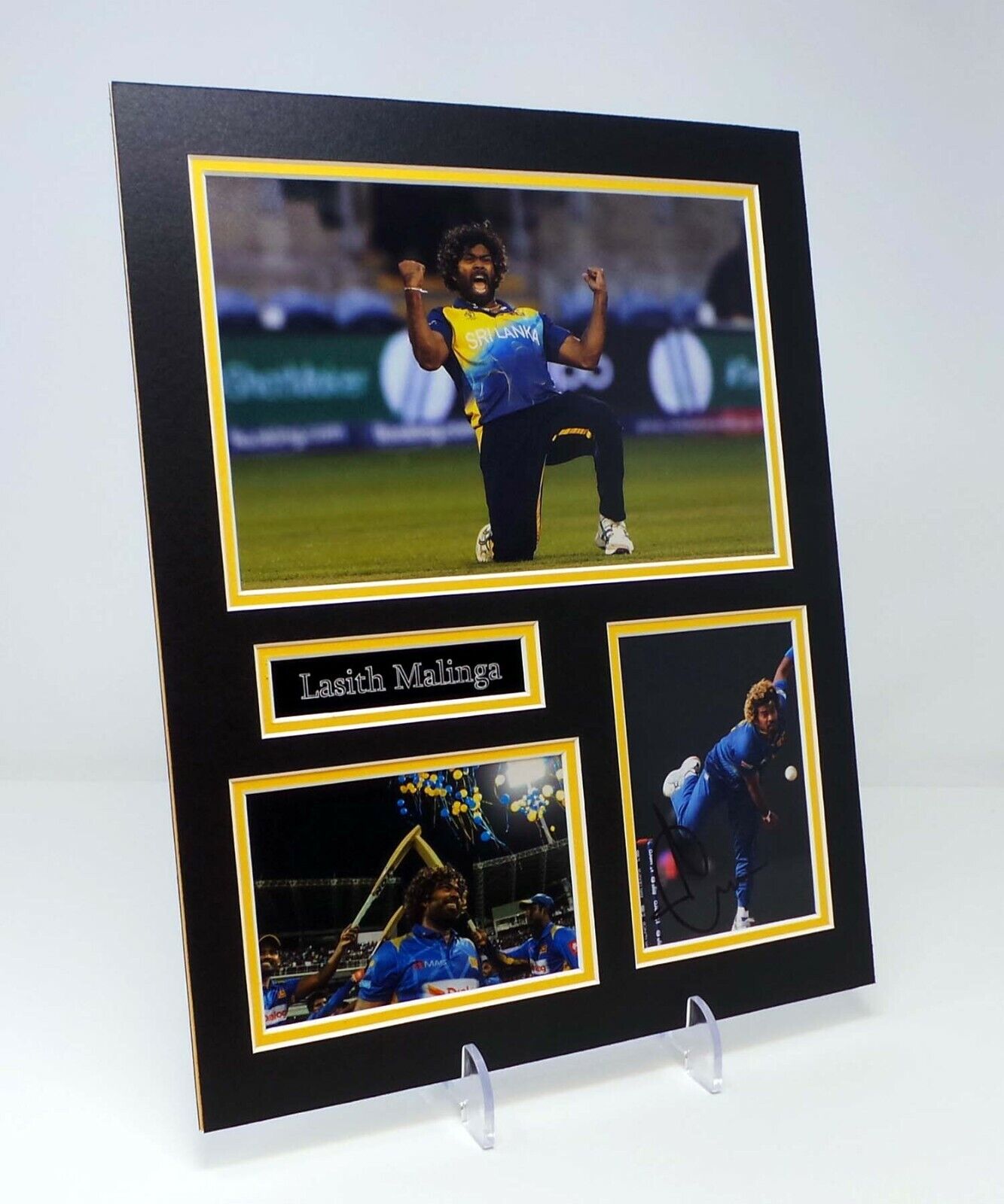 Lasith MALINGA Signed Mounted Photo Poster painting Display 2 AFTAL RD COA Sri Lanka Cricket