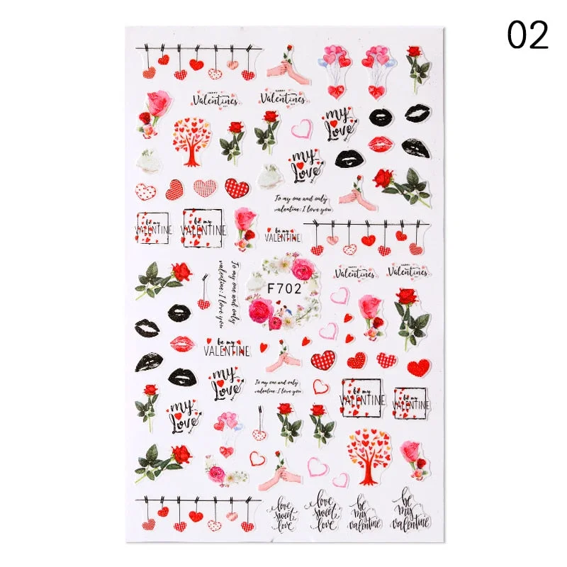 1PC Red/Black/White/Gold 3D Valentine Sticker For Nails Lover Sliders For Girls DIY Design Decals Nail Art Decoration