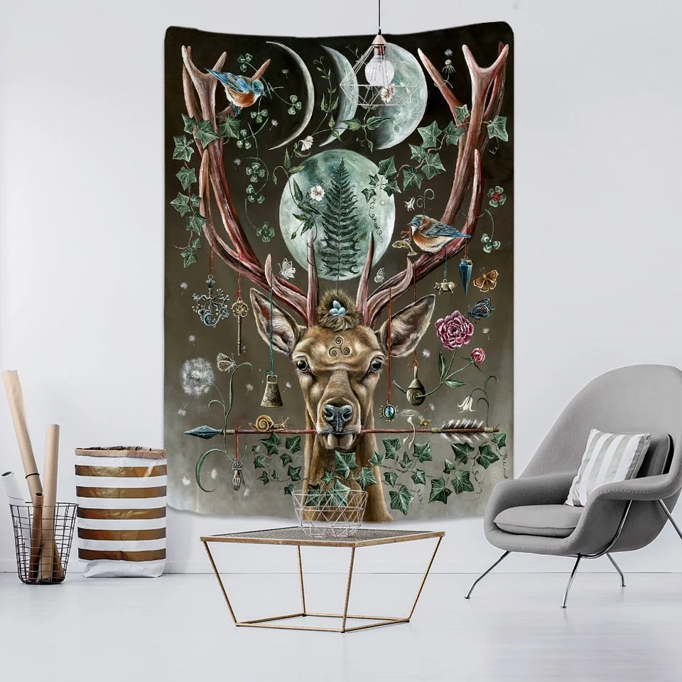 Forest Elk Tapestry Wall Hanging Mount Bohemian Psychedelic Witchcraft Mystery Hippie Bedroom Sheet Home Decor