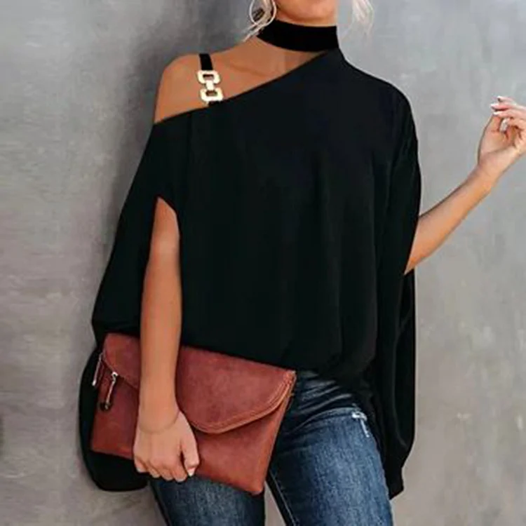 Asymmetric Solid Short Sleeve Blouse