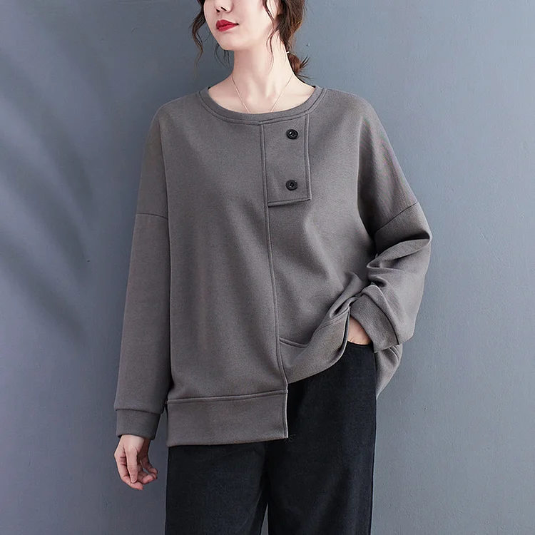 Irregular Solid Color Long Sleeve Sweatshirt - yankia