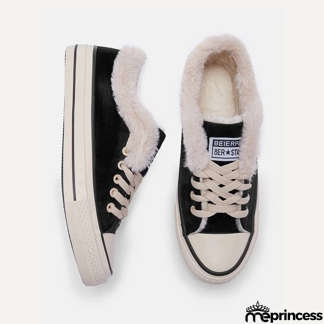 Womens Canvas Snow Sneakers Fur Lined Shoes