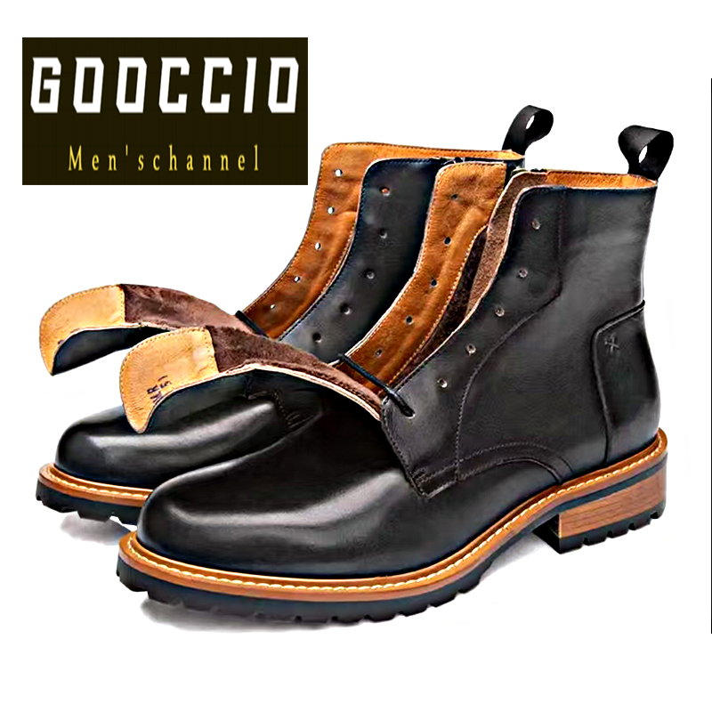 Retro-Style Hand-Made Cowhide Martin/Motor/Work Boots For Men  ZC-Series   