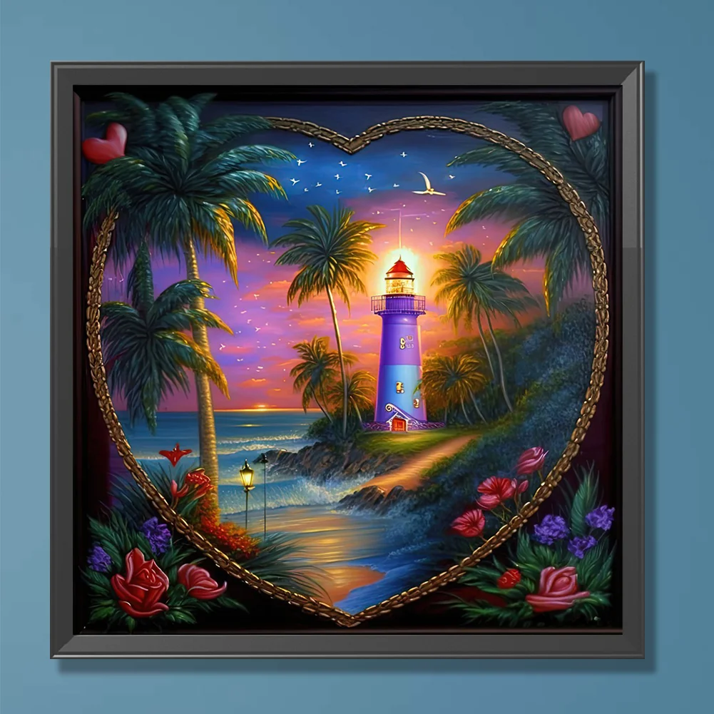 Diamond Painting - Full Round Drill - Beach Lighthouse(Canvas|30*30cm)