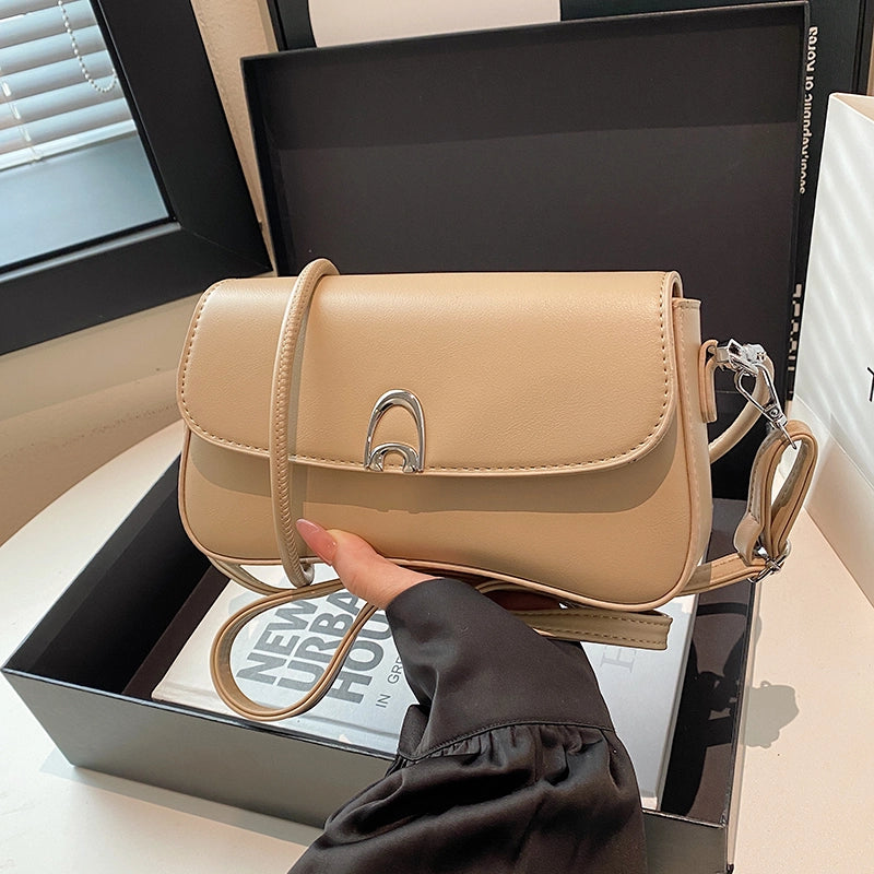 Women’s Medium Pu Leather Solid Color Classic Style Sewing Thread Square Flip Cover Underarm Bag