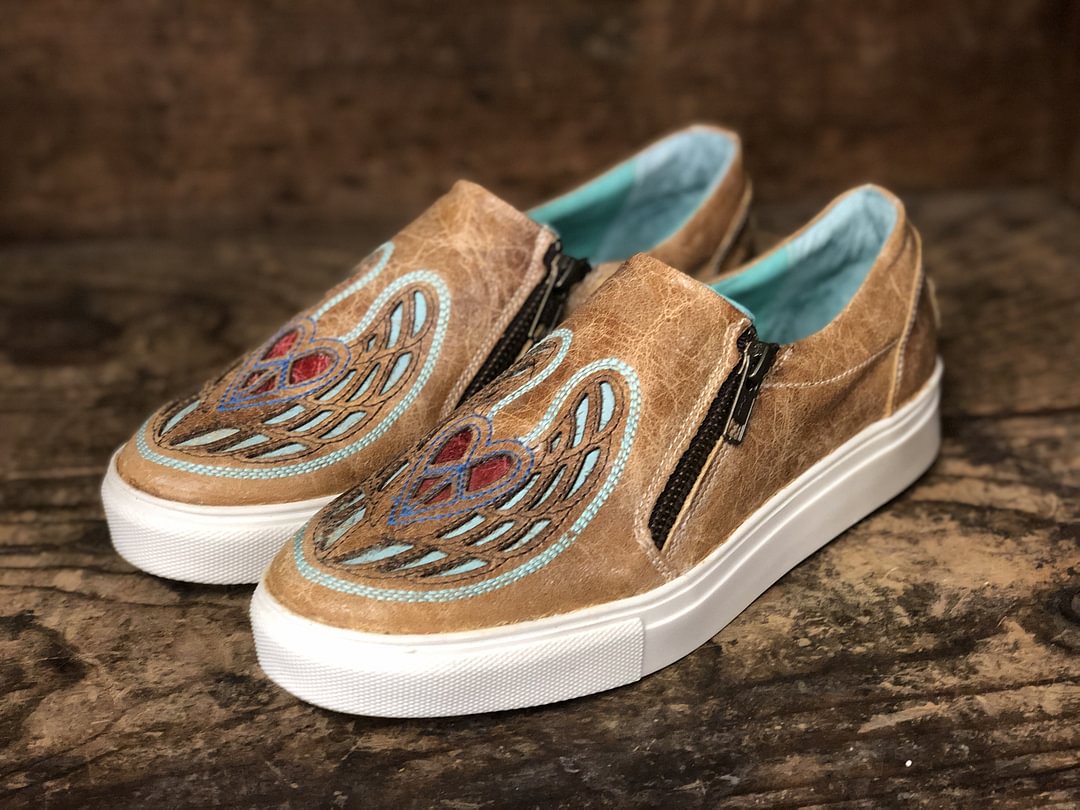 Corral Women�s Distressed Tan Winged Heart Zip Casual