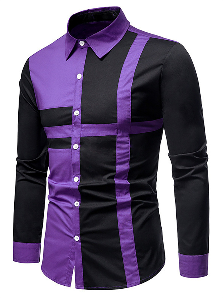 New Hollow European Code Long-sleeved Shirt Men's Trend Splicing Long-sleeved Shirt Western Cowboy Shirt Plus Size