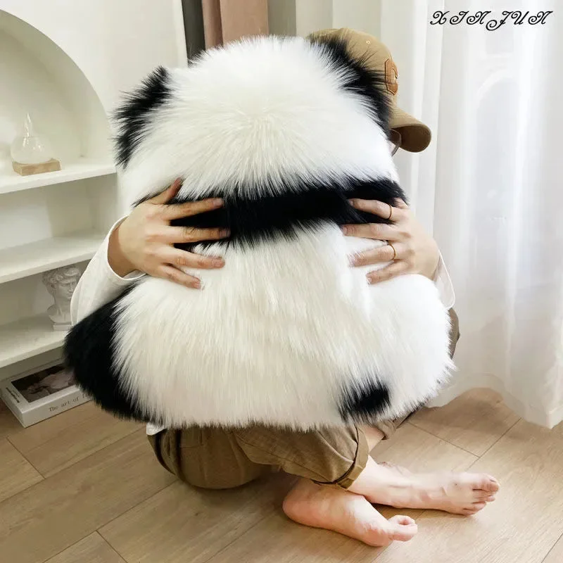 Athvotar Throw Pillows Super Cute Angry Panda Back View 100% Wool / Artificial Wool Back Cushion for Bed Sofa Cushion Floor Cushions Cozy