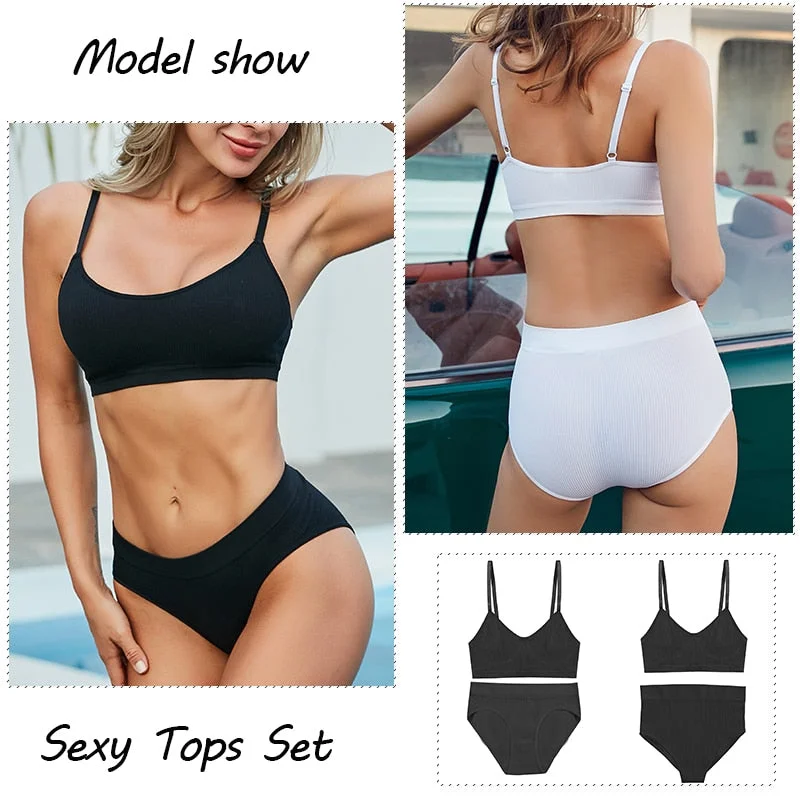 New Women Bra Panties Set Sexy Push Up Bralette Female Fitness Seamless Underwear Sports Lingerie Brassiere Girls Tank Crop Top