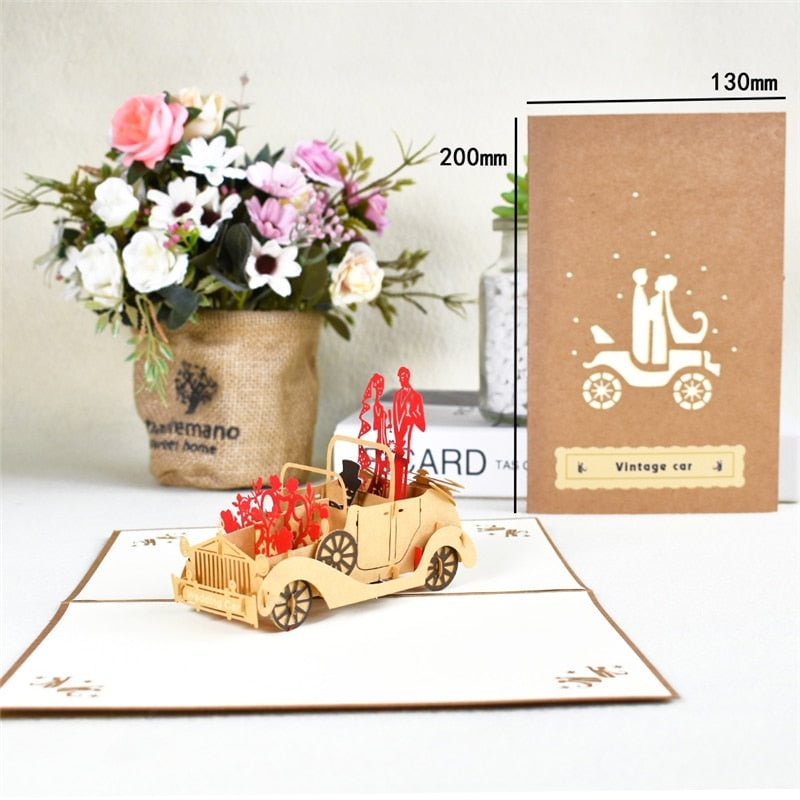 10 Pack 3D Wedding Car Pop-Up Cards Wedding Invitations Anniversary Gift Card for Her Wife Greeting Cards Avlentines Day