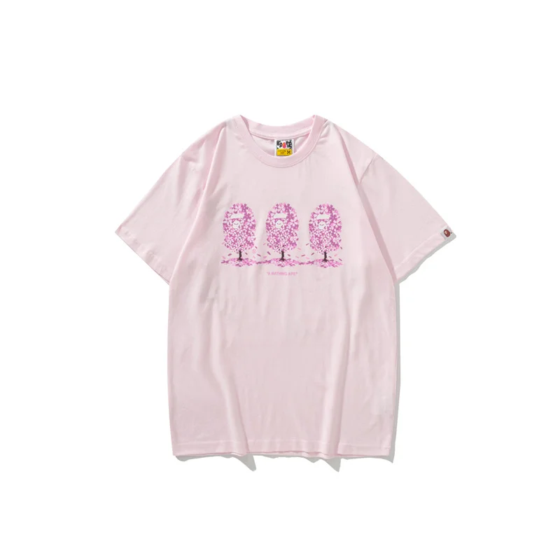 BAPE limited edition pink bush T-shirt for men and women cotton short-sleeved T-shirt