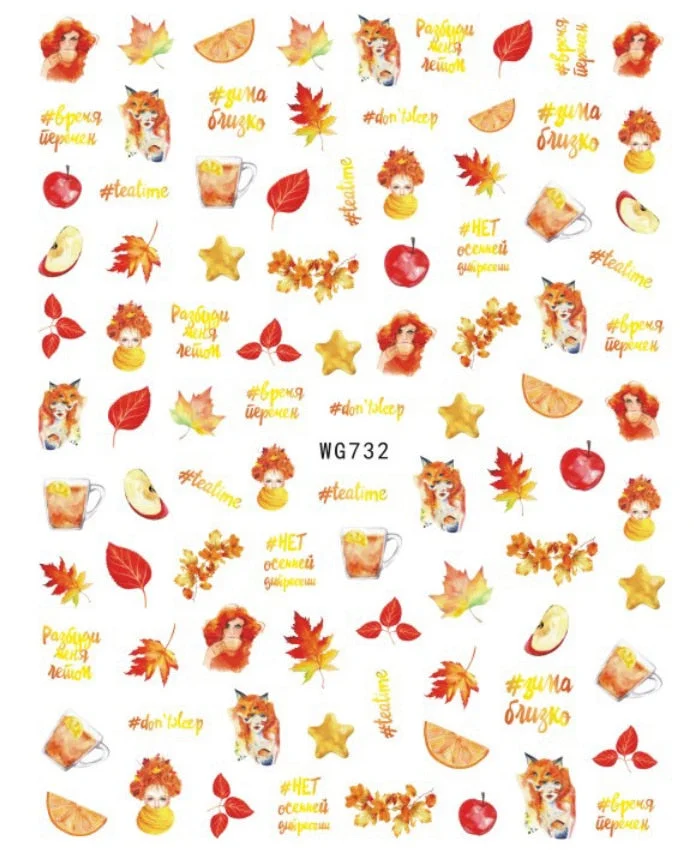 1PC Fall Leaf Flowers Line 3D Nail Sticker Mape Leaves Waves Pattern Decals Slider DIY Nail Art Decoration Wraps For Manicures-Nail Inspo