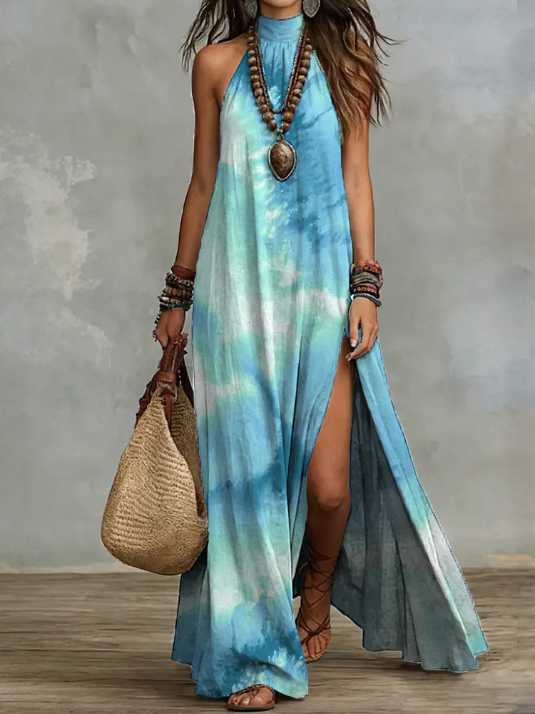 Women's Retro Gradient Art Print Halter Neck Maxi Dress &acirc; Casual & Stylish