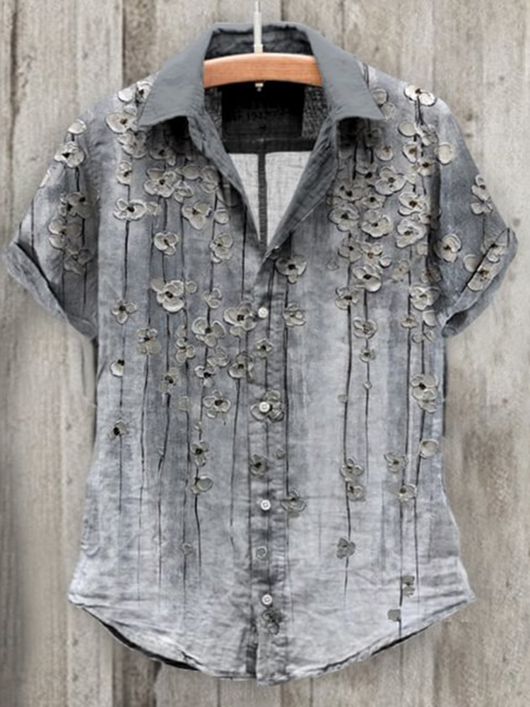 Comstylish Vintage Floral Print Lapel Short Sleeve Shirt