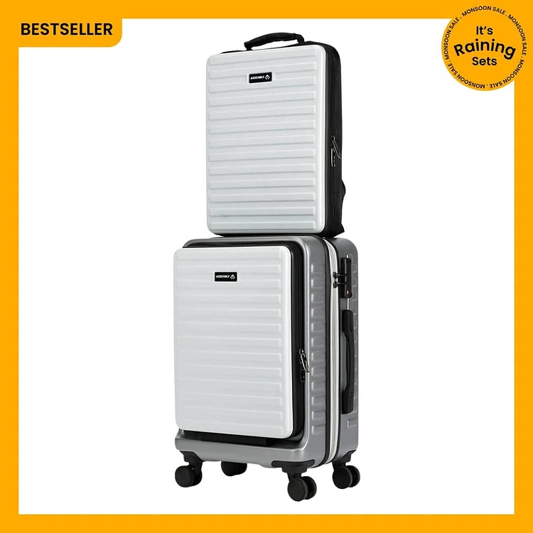 Stark Combo Grey-White | Cabin Hard Luggage Trolley (20 inch) with Hard Shell Backpack