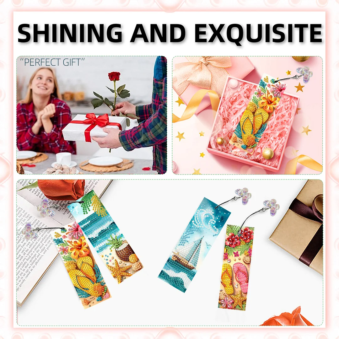 12Pcs Summer Beach DIY Diamond Art Painting Bookmark for Reading Enthusiasts