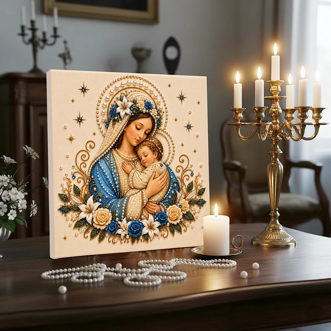 Framed Pearl Painting Kit Sacred Heart Theme 7.87x7.87in