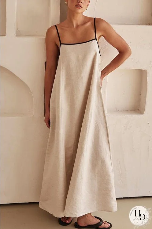 Meridress Adjustable Strap Backless Cotton Linen Maxi Dress