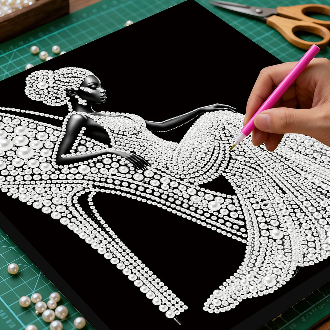 Girl In High Heels - DIY Pearl Diamond Art Kit With Frame 25*25cm