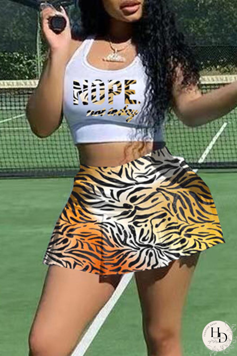 Leopard Print Casual Print Split Joint Fold U Neck Sleeveless Two Pieces