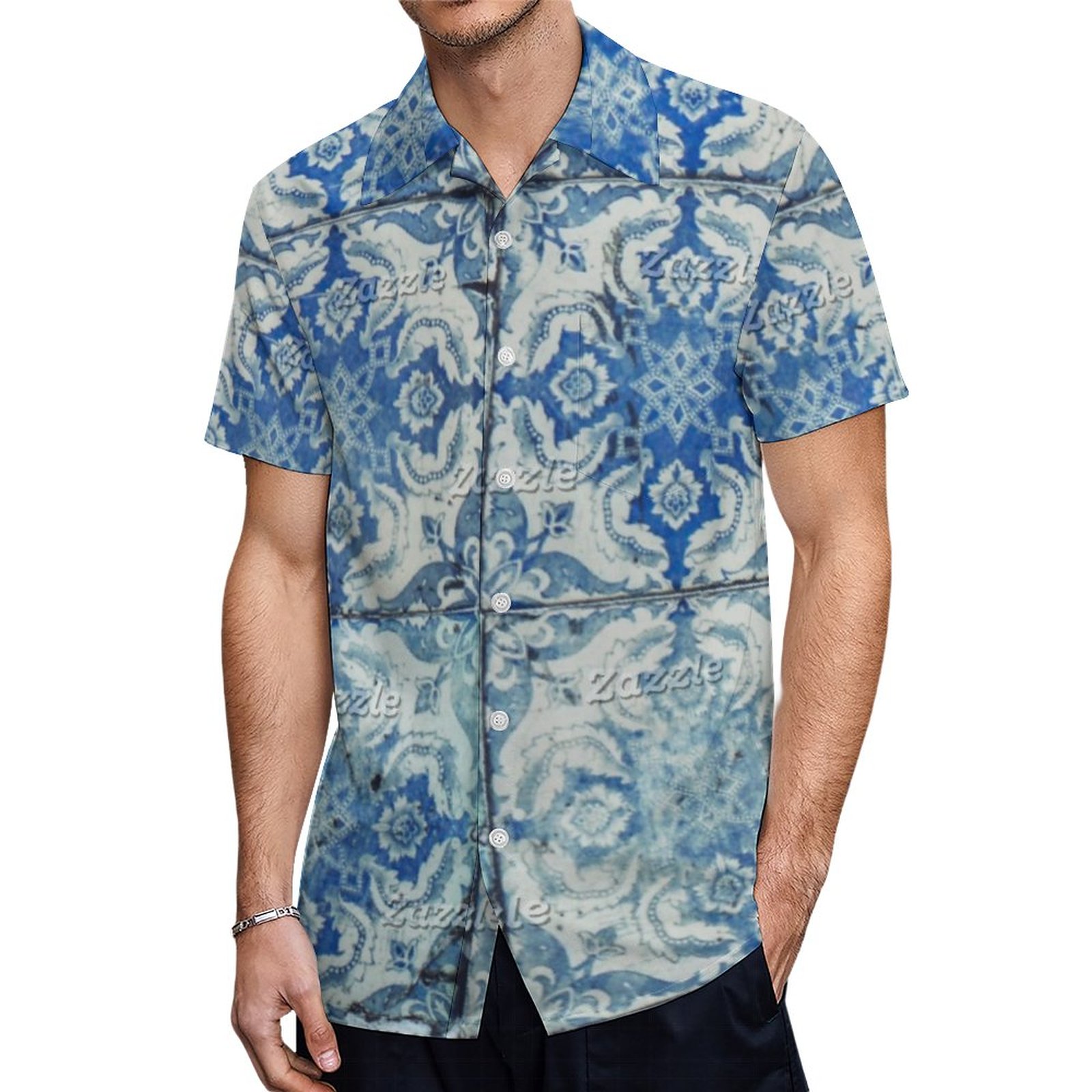 Antique Vintage Portuguese Tiles Pattern Azulejo Hawaiian Shirt Mens Button Down Tropical Hawaii Beach Shirts