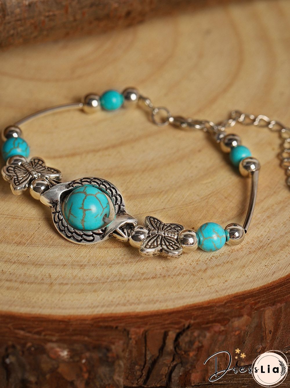 Vintage Alloy Butterfly Turquoise Bracelet