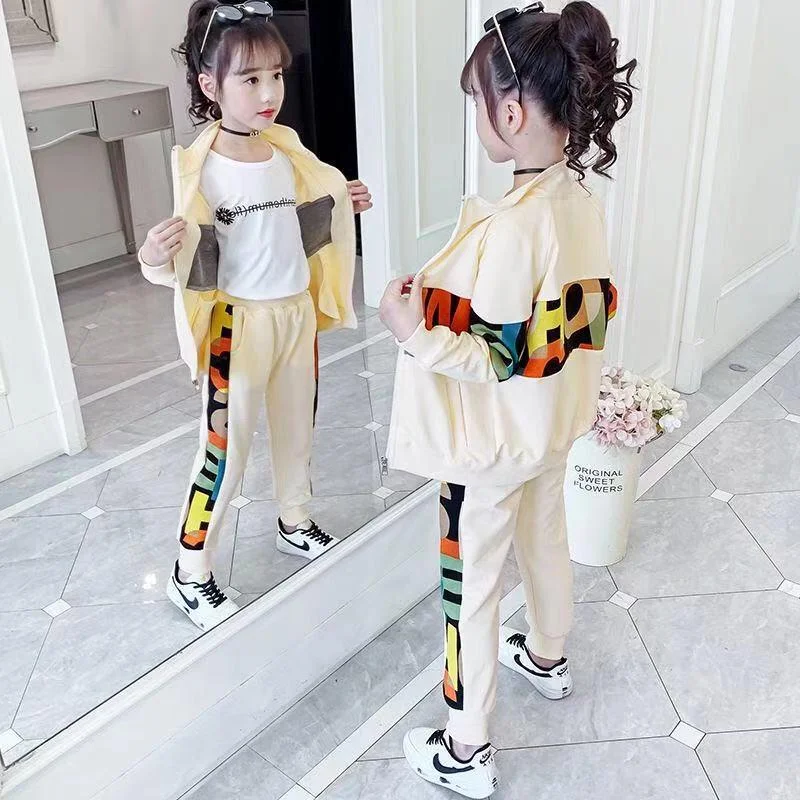 2021 New Autumn Spring Girls Clothing Suits Winter Coat Kids Colored Dots Cotton Sweatshirt Tracksuit Sport Suits Outwear