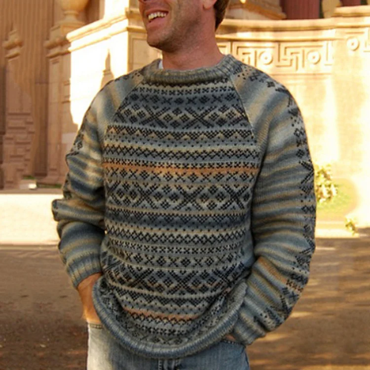 Comstylish Vintage Warmth Wallin Knit Jacquard Icelandic Crew Neck Sweater（Unisex ）