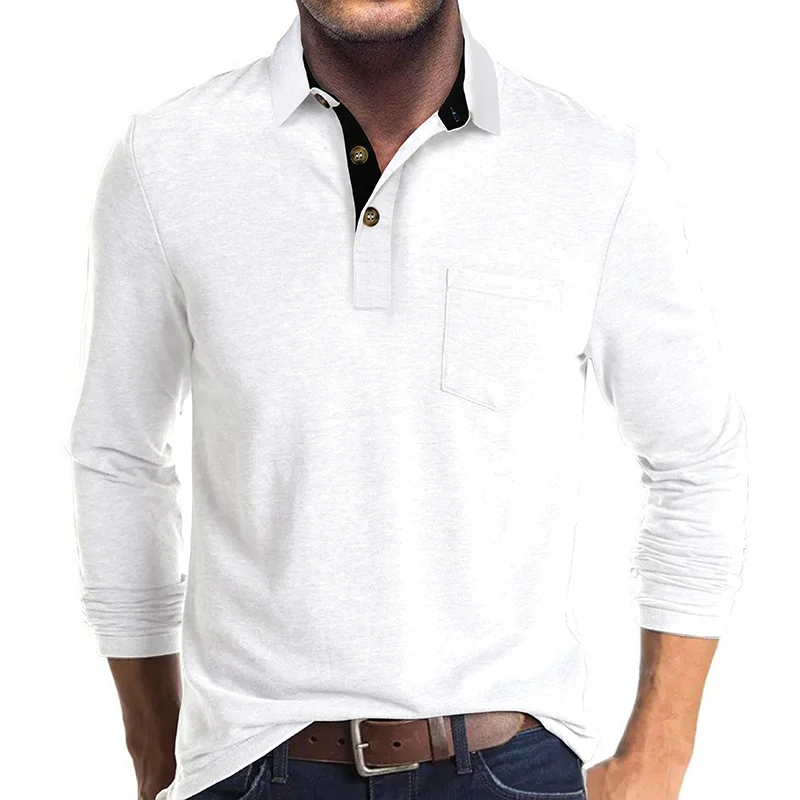 Men's Solid Color Long Sleeve Lapel T-shirt Polo Shirt 15Colors
