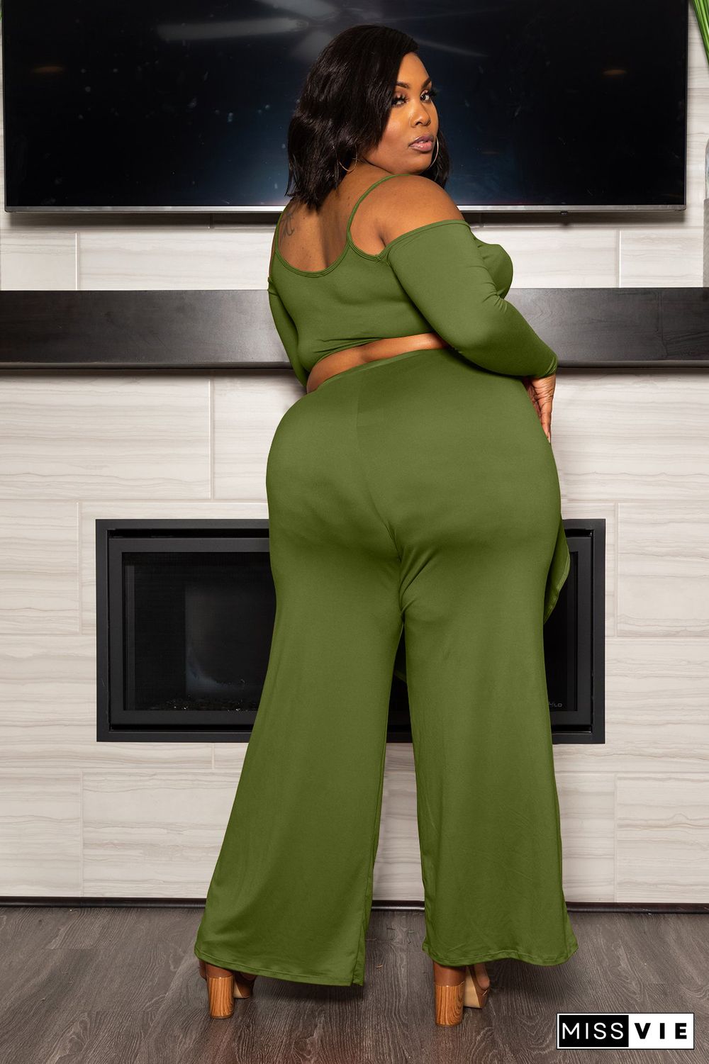 Plus Size Irregular Solid Casual Wide-leg Pants Suits