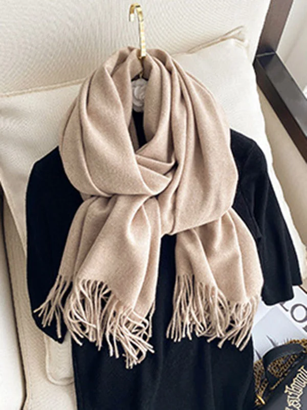 15 Colors Imitated Cashmere Solid Color Tasseled Scarf