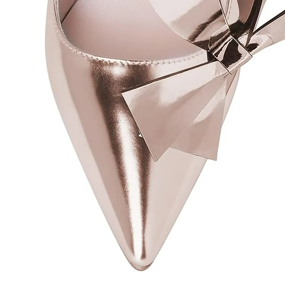 Metallic Rose Gold Pointed Toe Slip On Pumps Heels for Women