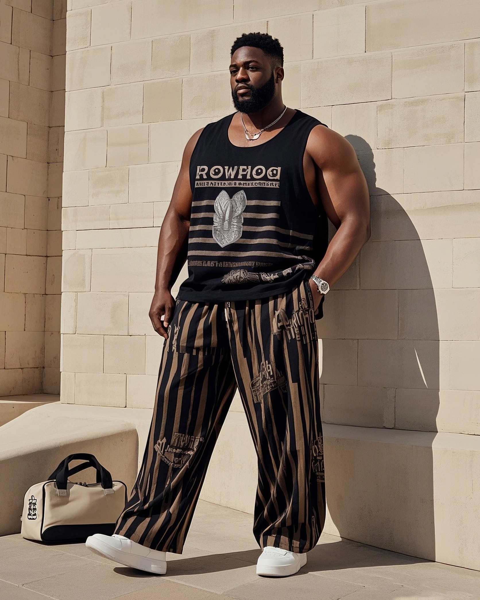 Men's Plus Size Daily Casual Retro English Vest Printed Trousers Suit