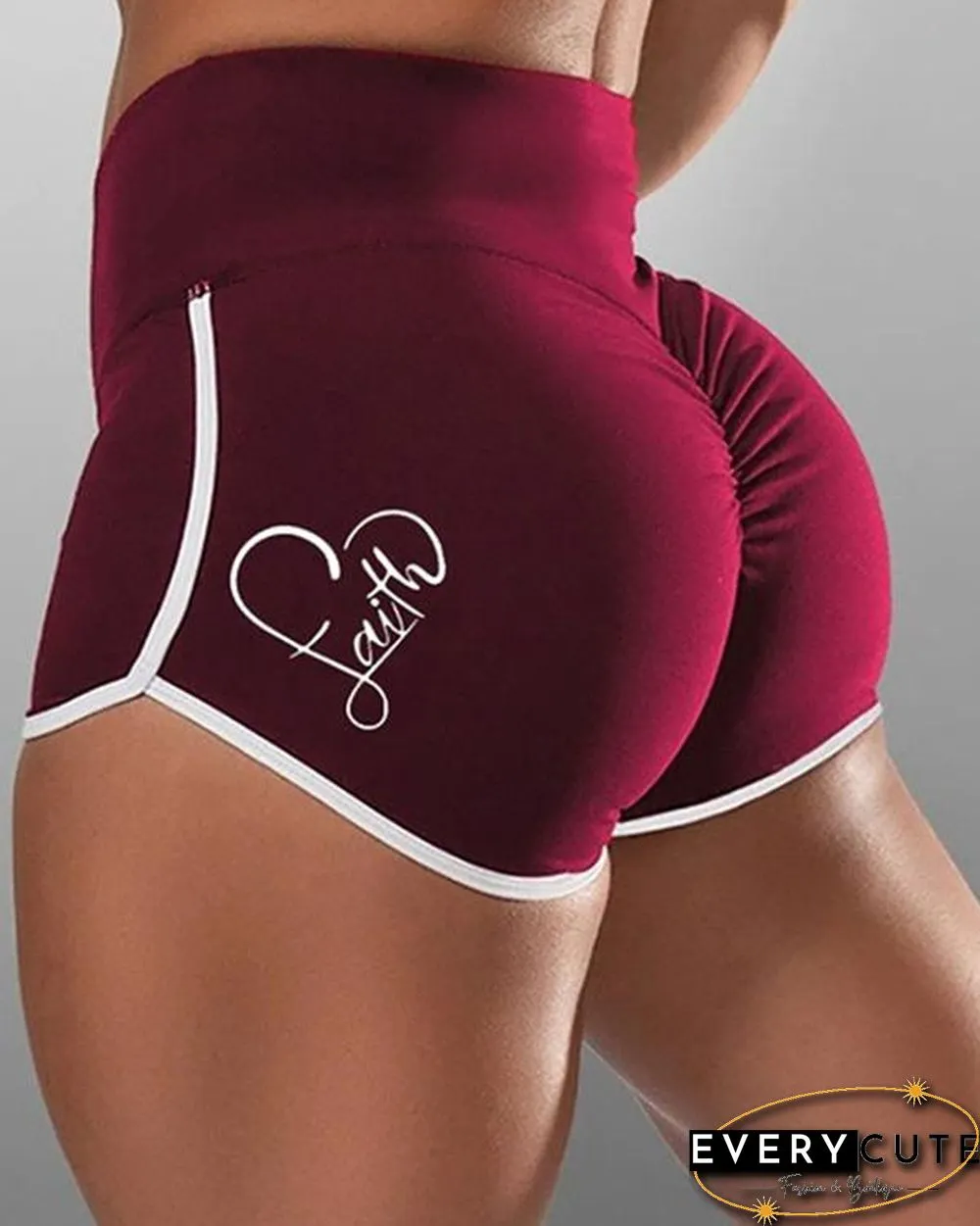 Heart Print Contrast Binding Yoga Shorts