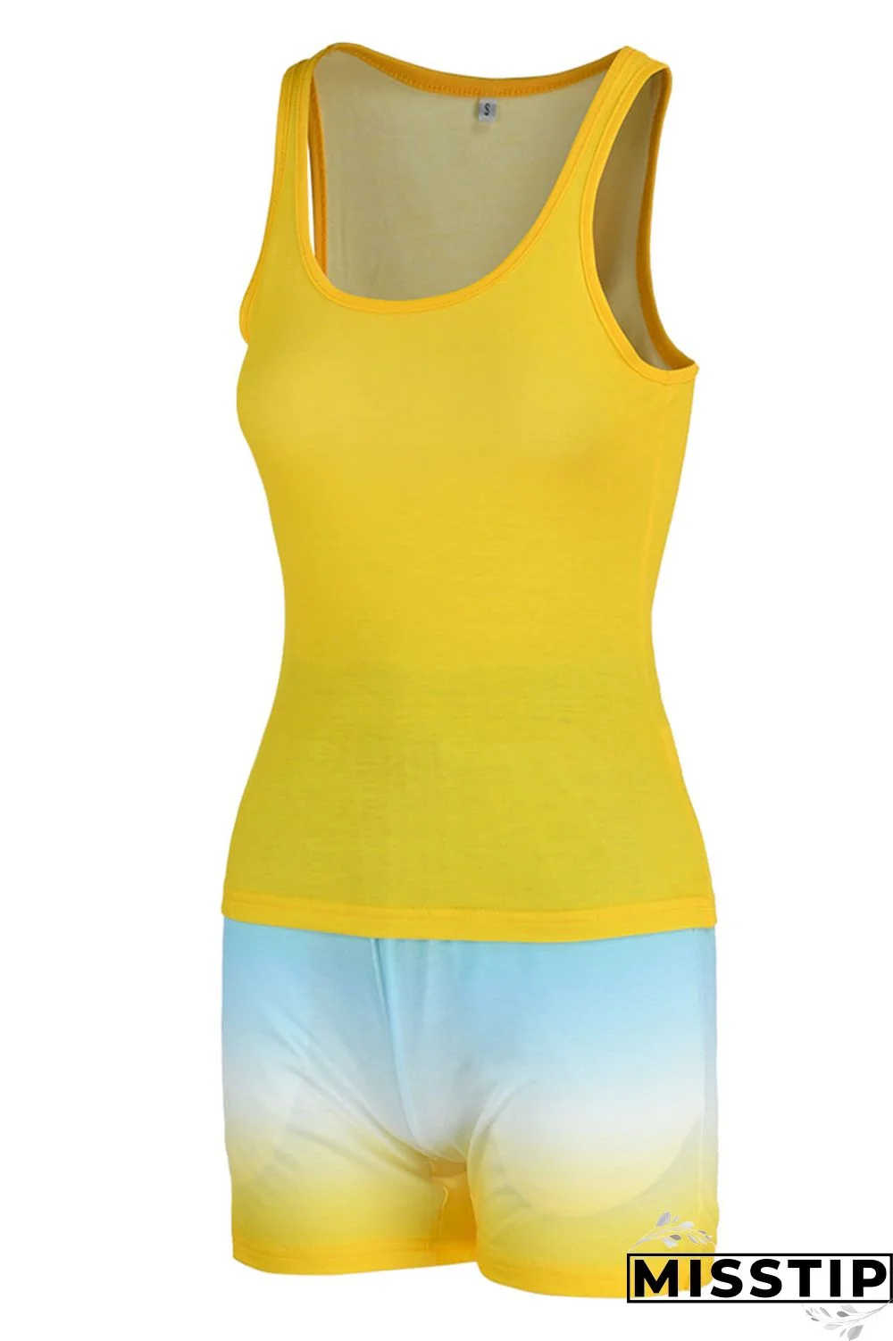 Fluorescent Green Casual Gradual Change Print Patchwork U Neck Sleeveless Two Pieces