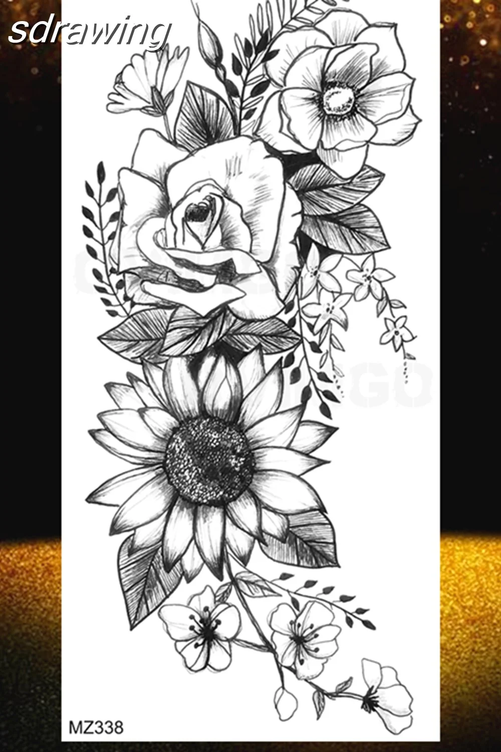  Black Rose Flower Temporary Tattoos Fake Waterproof Tatoo Body Art Arm Leg Floral Peony Bloosom Tattoo Stickers Makeup 928-0