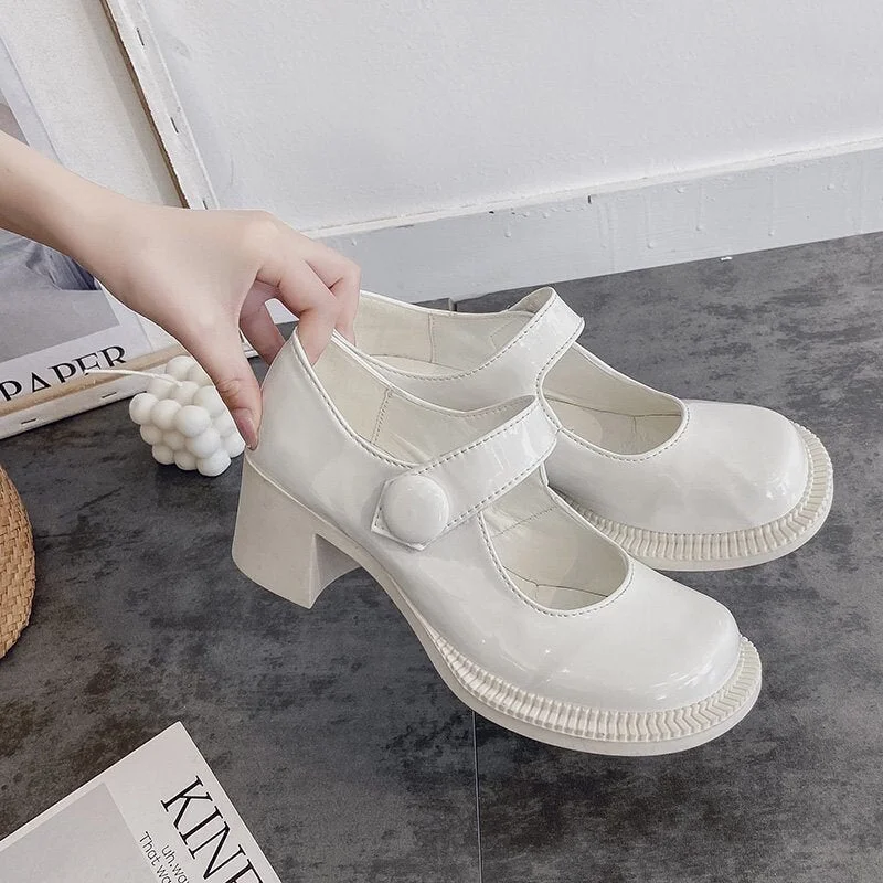 low heel shoes white High Heels Shoes Women Pumps Fashion Patent Leather Platform Shoes Woman Round Toe Mary Jane Shoes Mujer